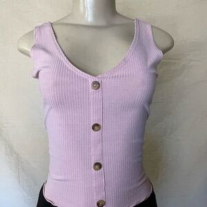 Lavender Button-Front Ribbed Tank Top